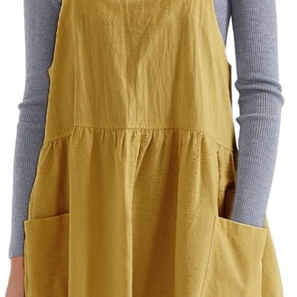 Cotton Linen Apron Cross Back Apron for Women with Pockets Pinafore Dress for Ba - Picture 1 of 7
